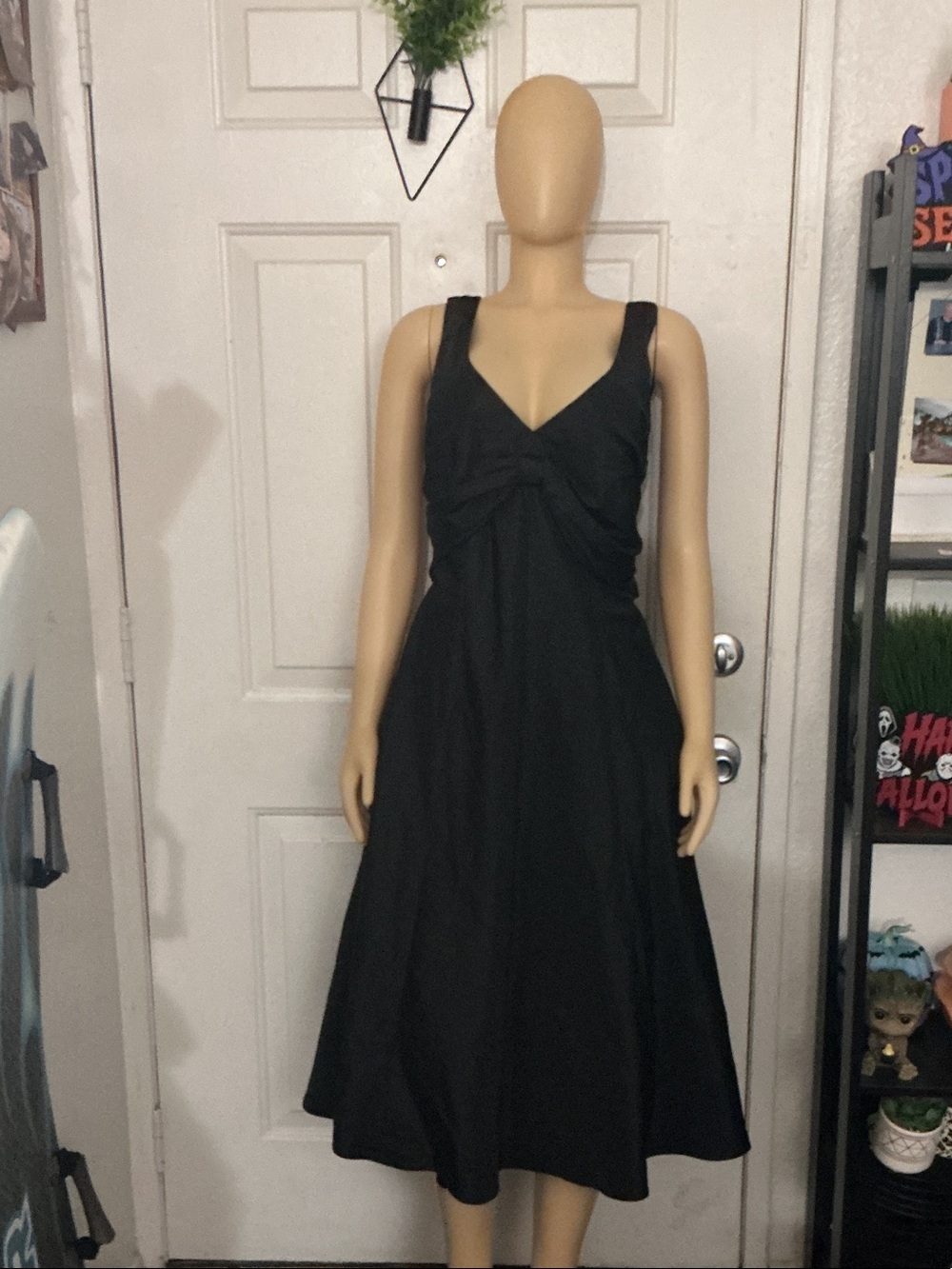 Betsy & Adam Black V-Neck Midi Dress